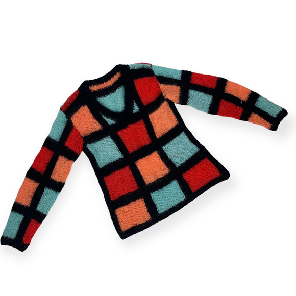 70's hand knitted mohair color block sweater - Picture 5 of 14